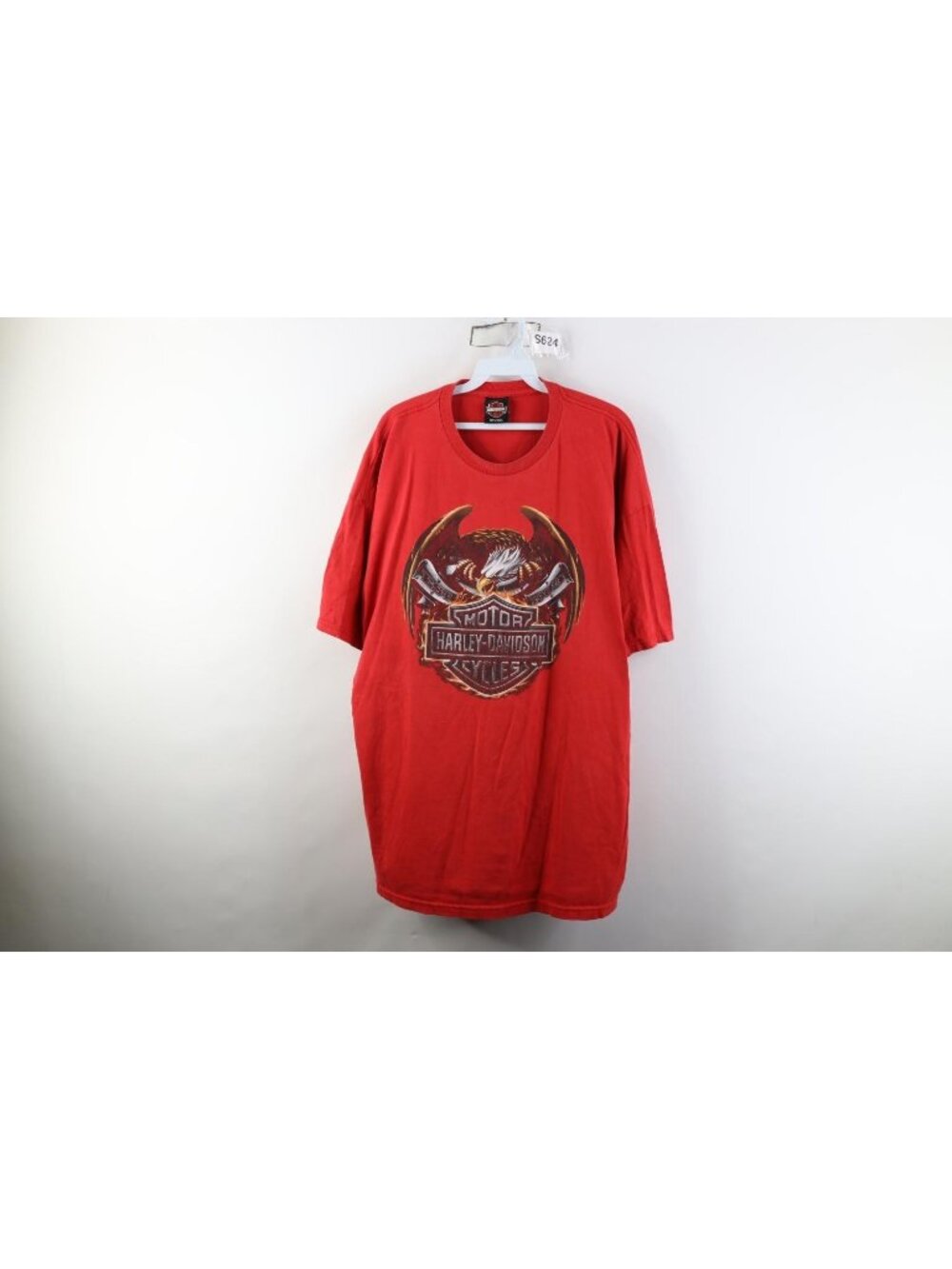 Vintage Y2K Harley Davidson Mens 2XL XXL Faded Eagle Fire Flames T-Shirt Red